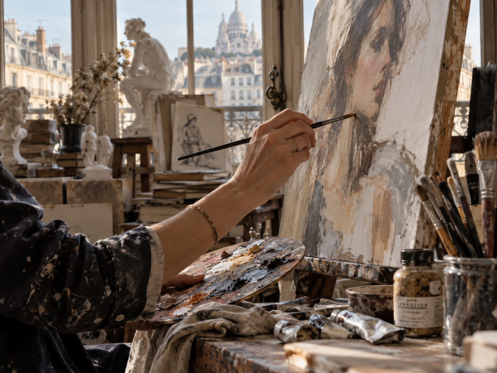 Atelier-parisien-palette-et-portrait-inacheve
